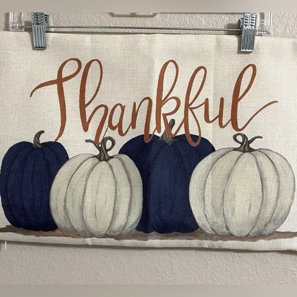 Ink Painting "Thankful" Pillow Cover 20x12 Pumpkins Fall Lumbar Thanksgiving